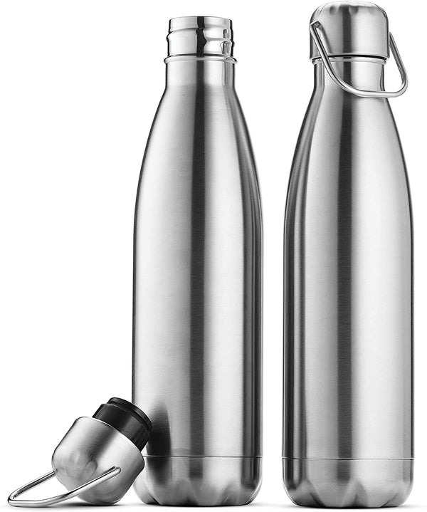 Triple Insulated Stainless Steel Water Bottle (Set of 2) 500ml Insulated Water Bottles, 100% Leakproof Travel Bottle Keeps Hot and Cold – BPA-Free Reusable Flask – Non-Sweat Metal Drinking Bottle
