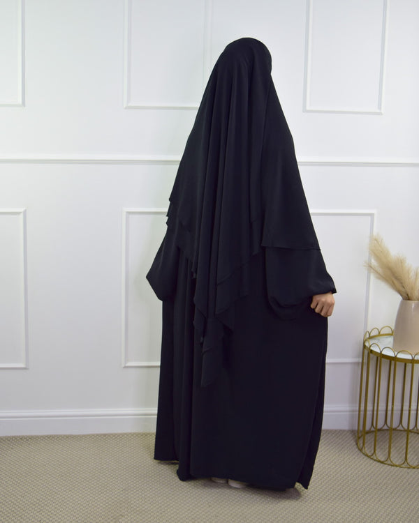 ABAYA and KHIMAR 2 Layer Set Puff Sleeves Black