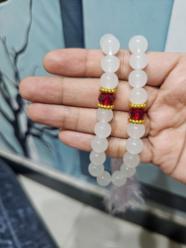 White & Red Tasbeeh | 33 Beads With Red & Golden Detailing