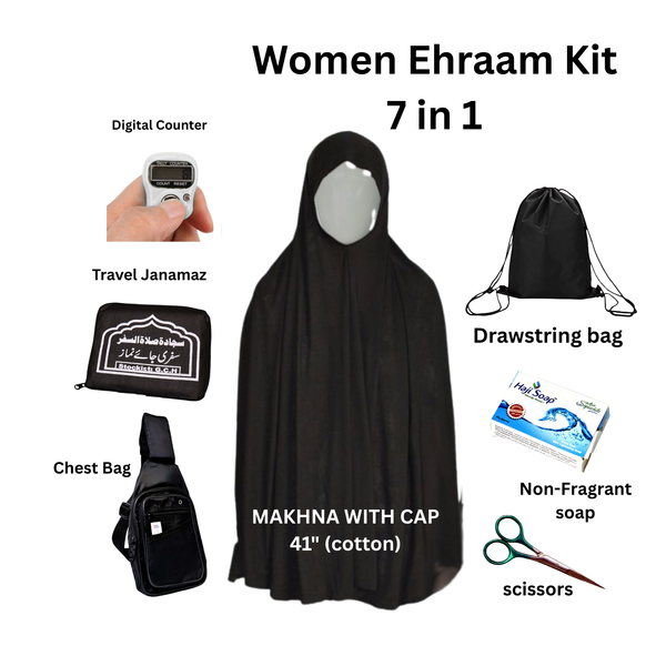 7 IN 1 Women Ehraam Kit - Black